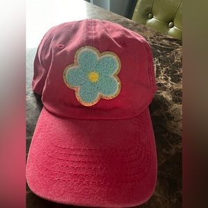 Pink ball cap with flower patch. New! So cute.